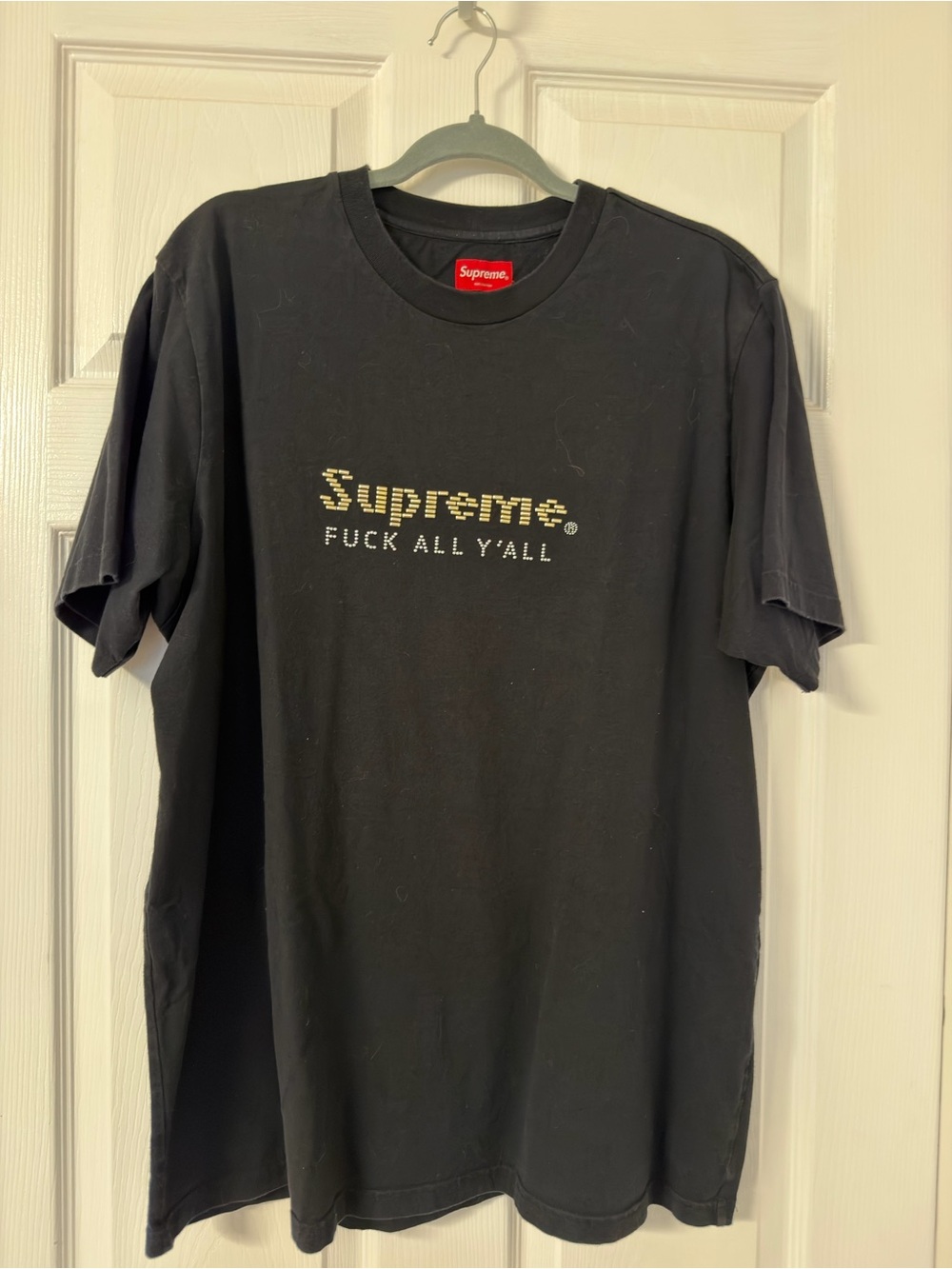 Supreme Black Tee with Gold Pixel Logo